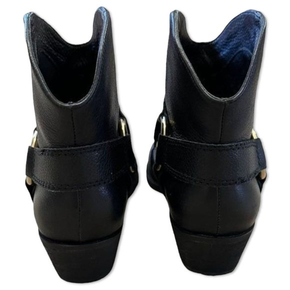 Joie Ankle Boot Bootie Black Leather with Silver Harness Detail Size 6.5 - Picture 4 of 8